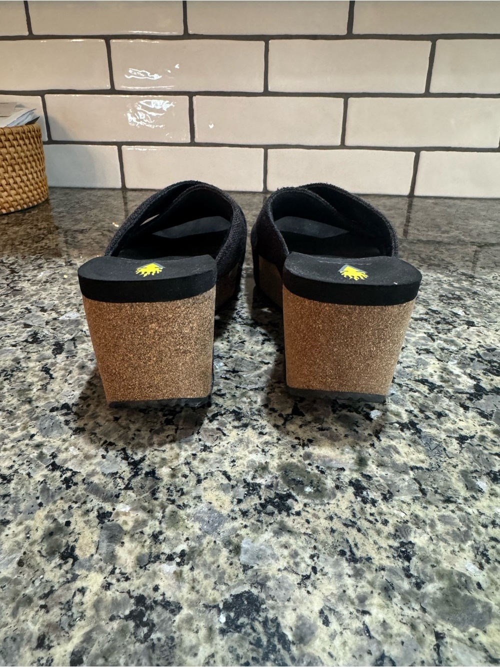 Volatile Black Fabric Cork Wedge Slide Sandals - Picture 3 of 5